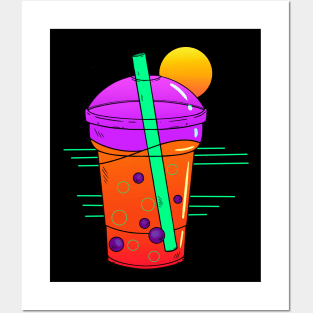 Synthwave Thai Milk Boba Tea Posters and Art